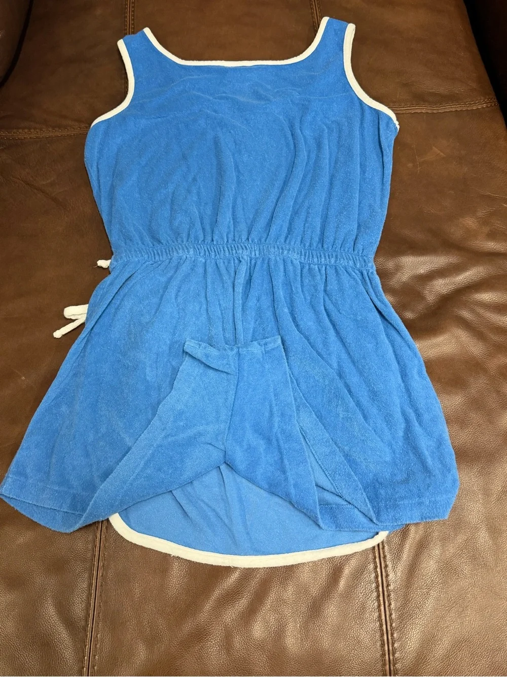 Classic Blue lg Terry elastic waist jumper skort w/ White Trim vintage! #131